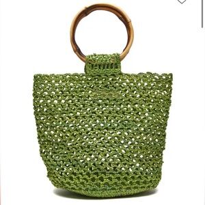 MAR Y SOL CROCHET BAG Green Crochet Tote Bag with Wooden Handles